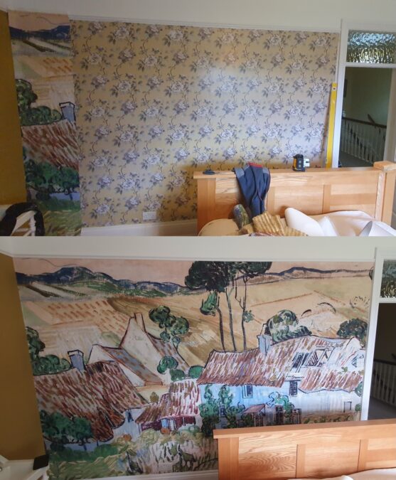Professional landscape mural wallpaper installation bedroom Tewkesbury