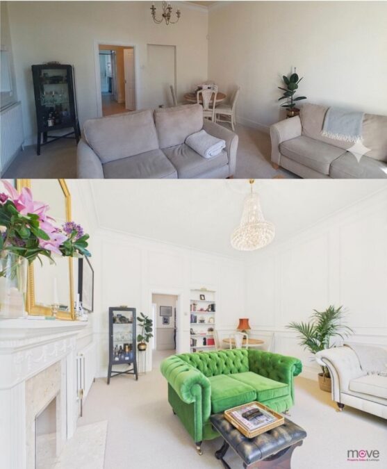 Period property living room renovation with decorative wall paneling in Cirencester by Tall Marek